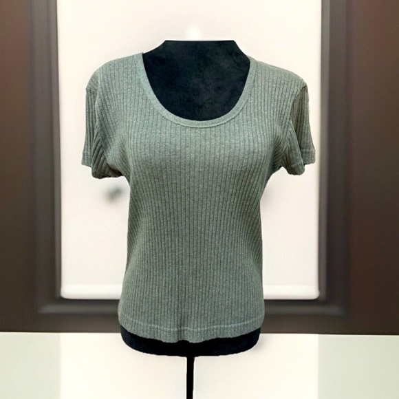 Ellemenno Vintage 90's Gray Ribbed knit top short Sleeved size large - Picture 1 of 7